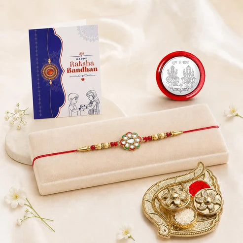 Raksha Bandhan Gift Combo – Leaf Design Pooja Thali Pack of 5