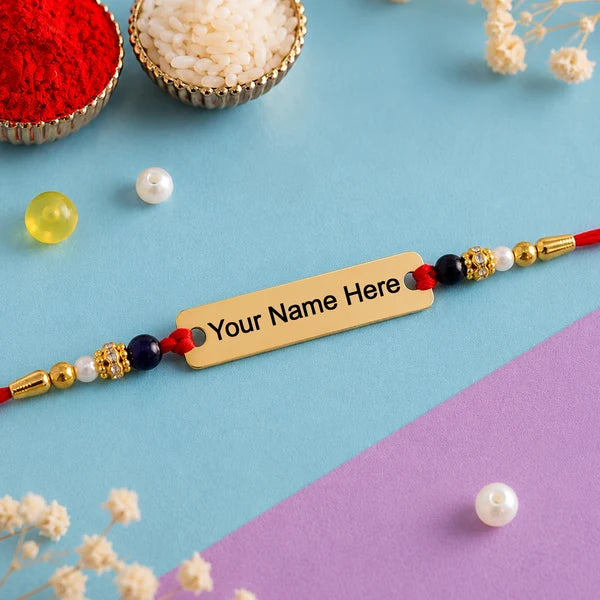 Customized Name Rakhi – Personalised Golden Finish Plate for Brother